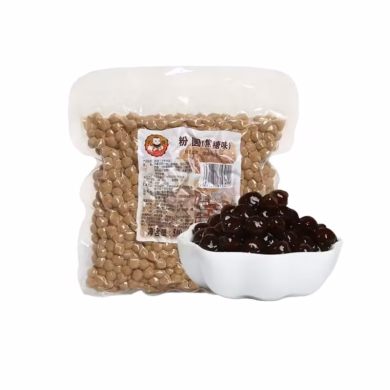 Amber Pearl Powder Round Black Sugar Cooked Tapioca Pearls for Pearl Milk Tea Packaged in Bag product image